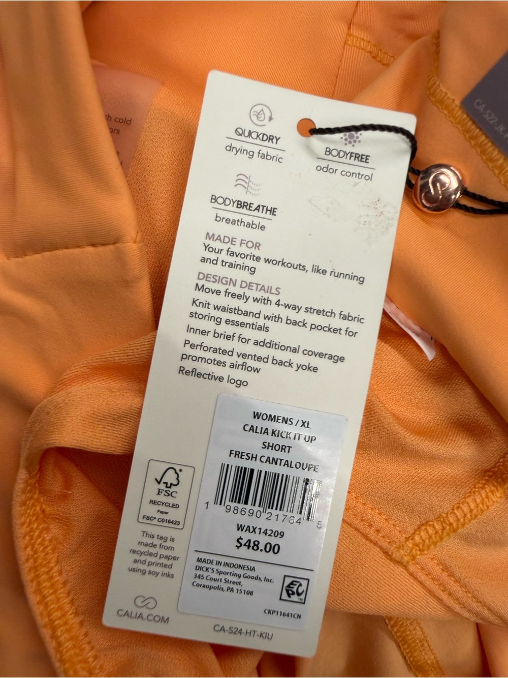 NWT CALIA Kick It Up Performance 3” Shorts Fresh Cantaloupe, Size XXL - Picture 10 of 10